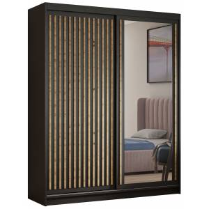 Szafa przesuwna z lustrem LAMELE garderoba DORIS dąb czarna + artisan